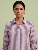 White brown linen women relaxed shirt