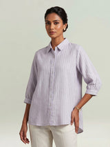 Off white linen women striped shirt
