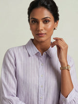 Off white linen women striped shirt