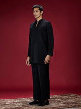 Black geometric embroidered mens kurta suit