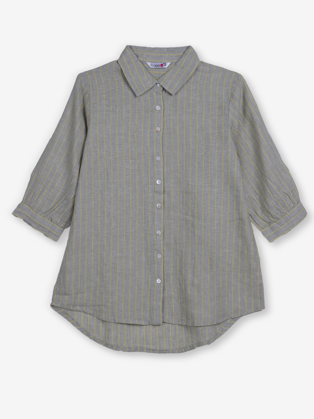 Grey linen women striped shirt