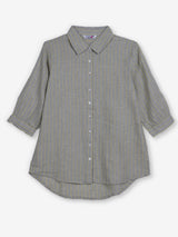 Grey linen women striped shirt