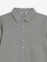 Grey linen women striped shirt