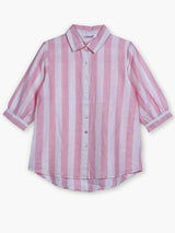 White pink linen women shirt