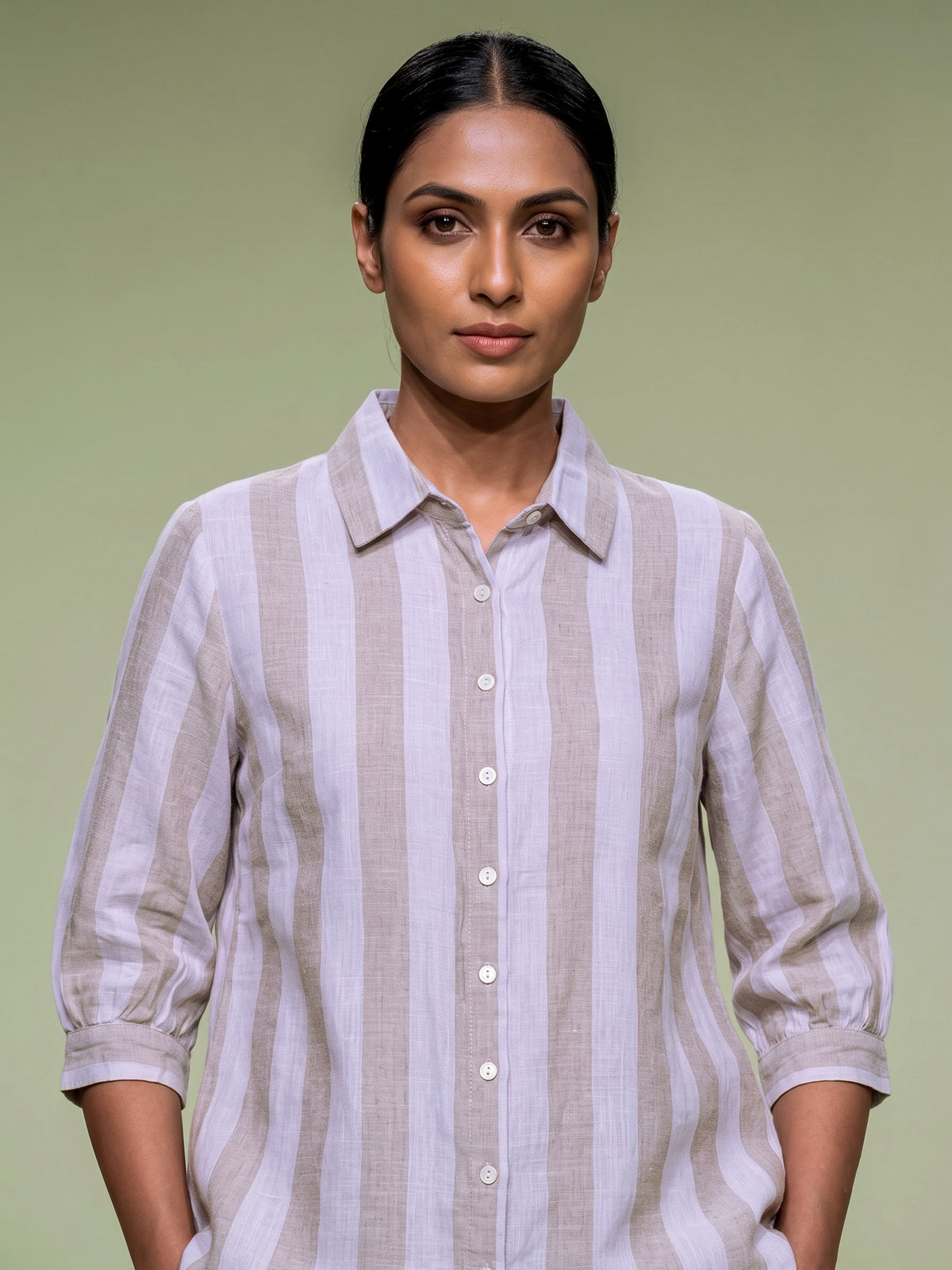 Off white beige linen women shirt