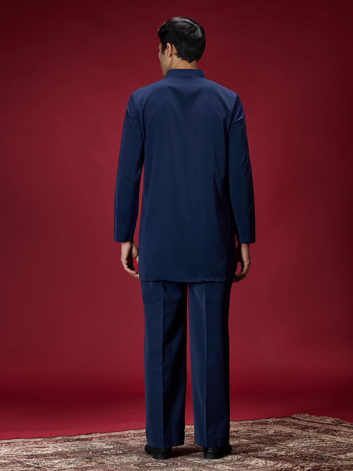Navy blue tailored mens kurta suit