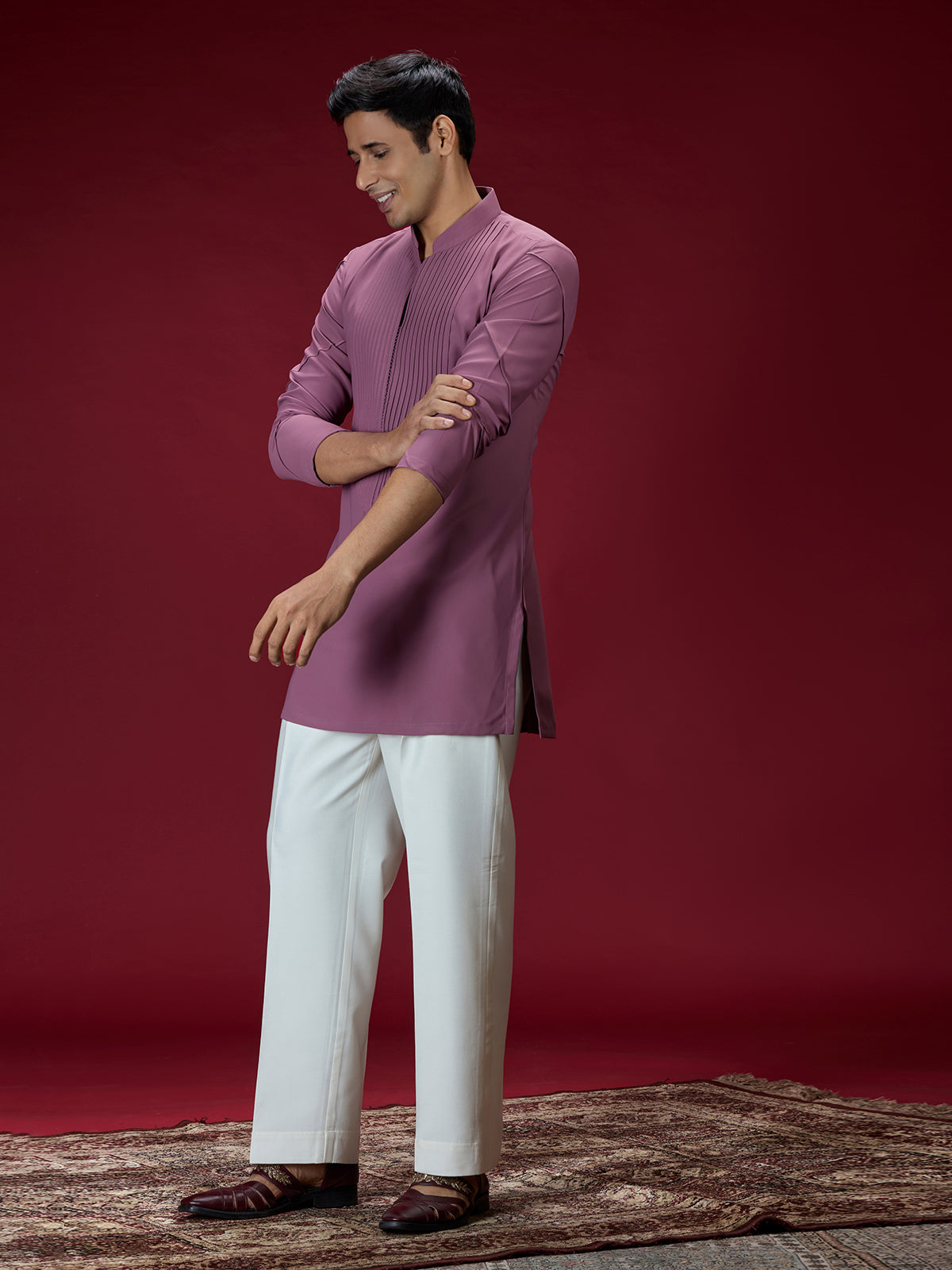 Dusty pink contemporary mens kurta suit
