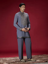 Grey embellished mens kurta suit