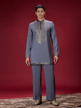 Grey embellished mens kurta suit