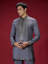 Grey embellished mens kurta suit