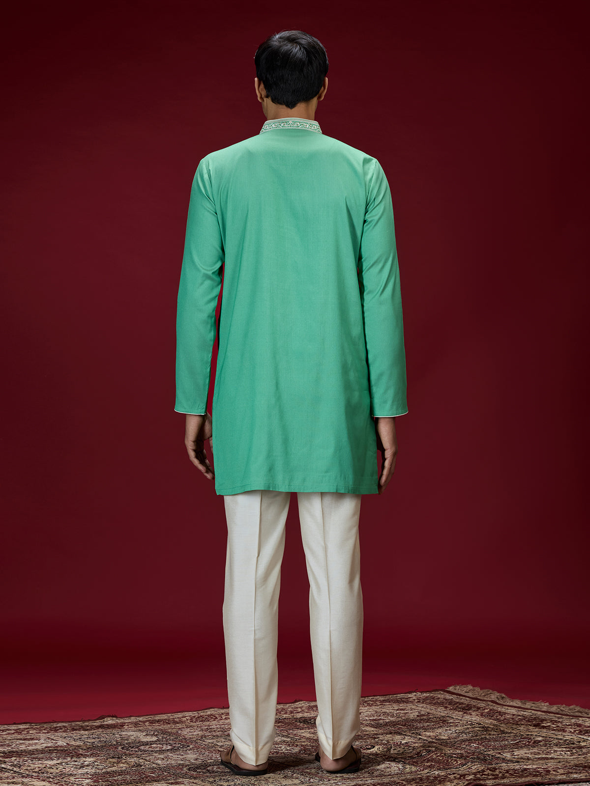 Green mughal mens kurta suit with embroidered work