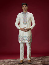 Cream persian floral mens kurta suit