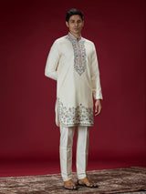 Cream persian floral mens kurta suit