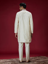 Cream persian floral mens kurta suit