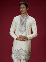Cream persian floral mens kurta suit