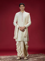 Cream zardosi embellished mens dhoti kurta suit
