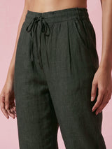 Olive cotton linen womens ankle pant