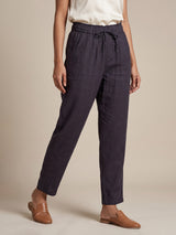 Grey cotton linen womens ankle pant