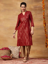 Red women kurti Persian paisley straight style