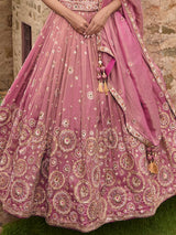 Pastel pink silk lehenga choli with Rajasthani style
