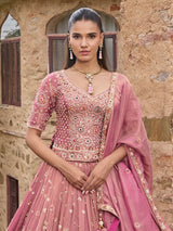 Pastel pink silk lehenga choli with Rajasthani style