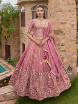 Pastel pink silk lehenga choli with Rajasthani style