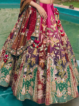 Multicolor silk lehenga choli with embellished dupatta