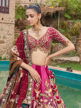Multicolor silk lehenga choli with embellished dupatta