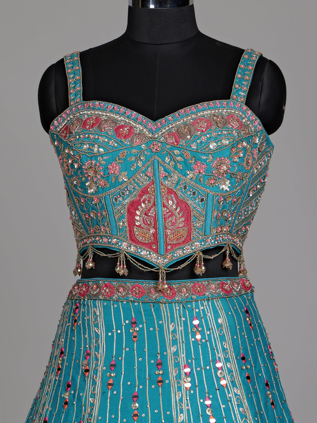 Firozi regal banarasi women lehenga choli with dupatta
