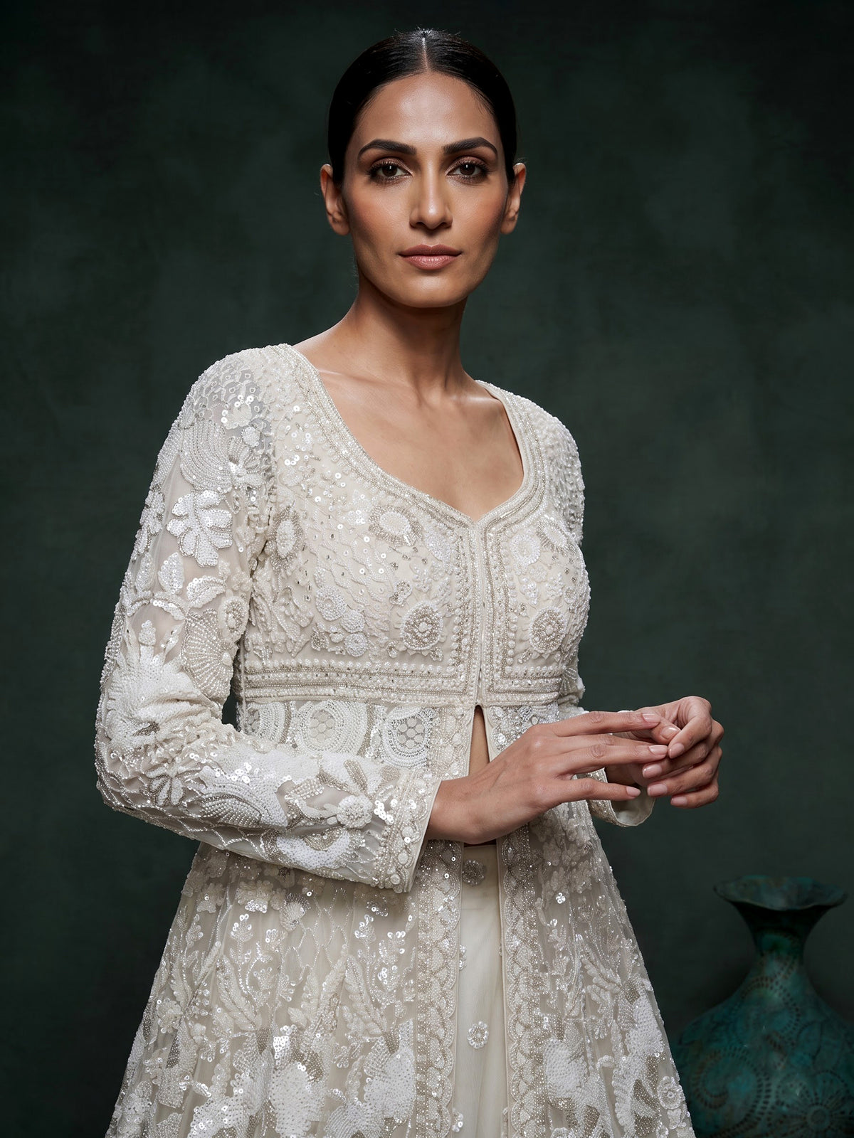 Cream designer embroidered women lehenga choli with dupatta