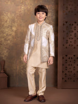 Beige geometric embroidered boys indo western outfit