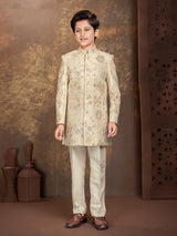 Elegant cream floral boys indo western ensemble