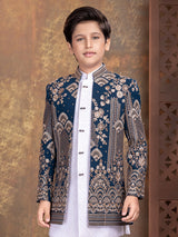 Regal blue embroidered boys indo western outfit