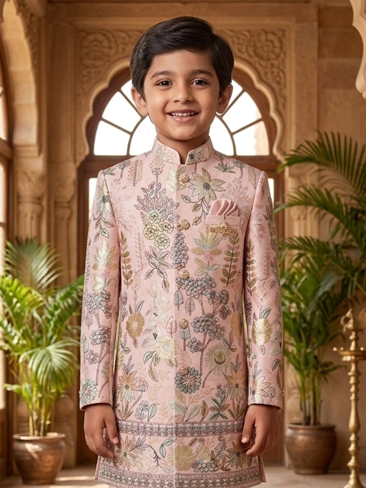 Pink mughal garden boys indo western
