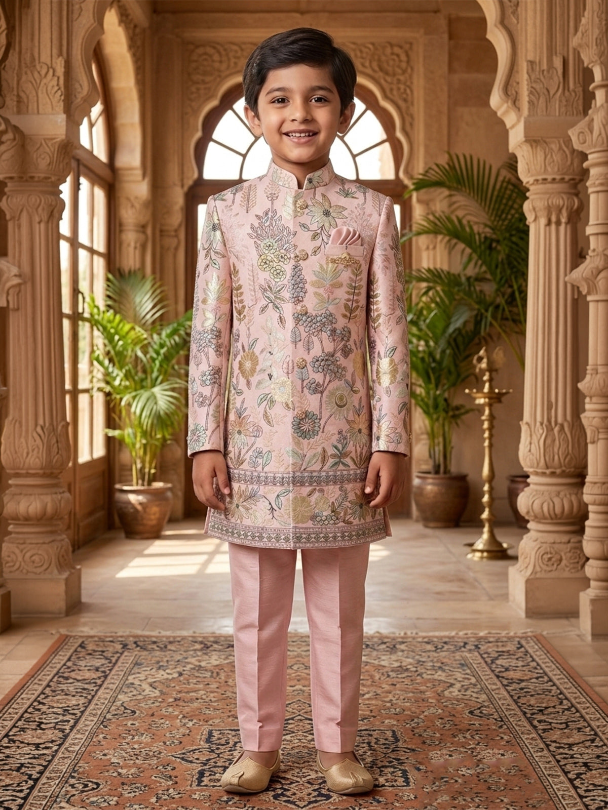 Pink mughal garden boys indo western