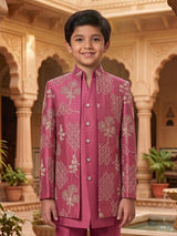 Magenta pink floral trellis boys indo western outfit