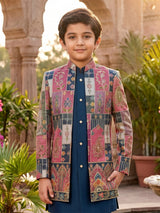 Teal blue mosaic boys indo western