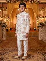 Off white pastel floral boys indo western