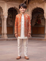 Rust orange mughal boys indo western