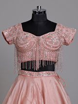 Pink crystal fringe women lehenga choli