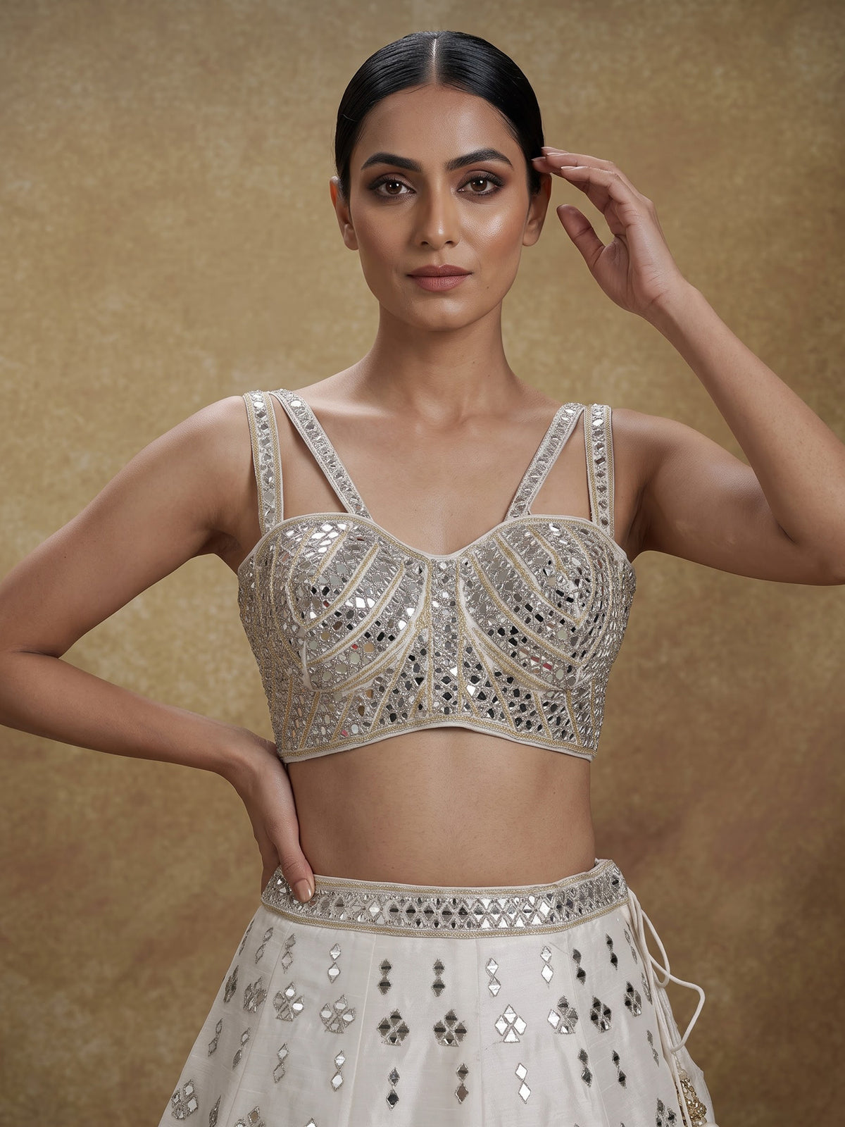 White contemporary cutout women lehenga choli