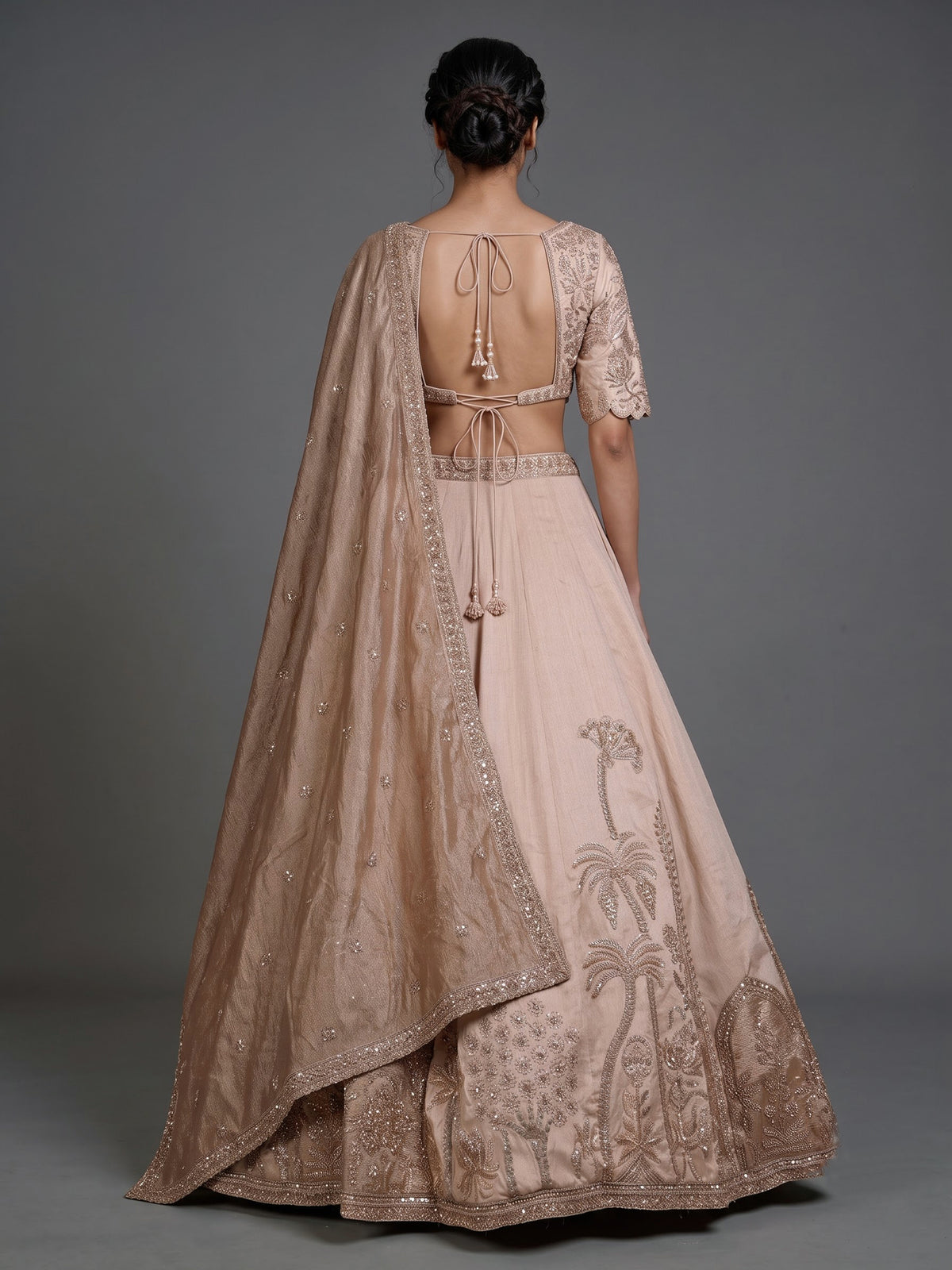 Beige Mughal motif women lehenga choli