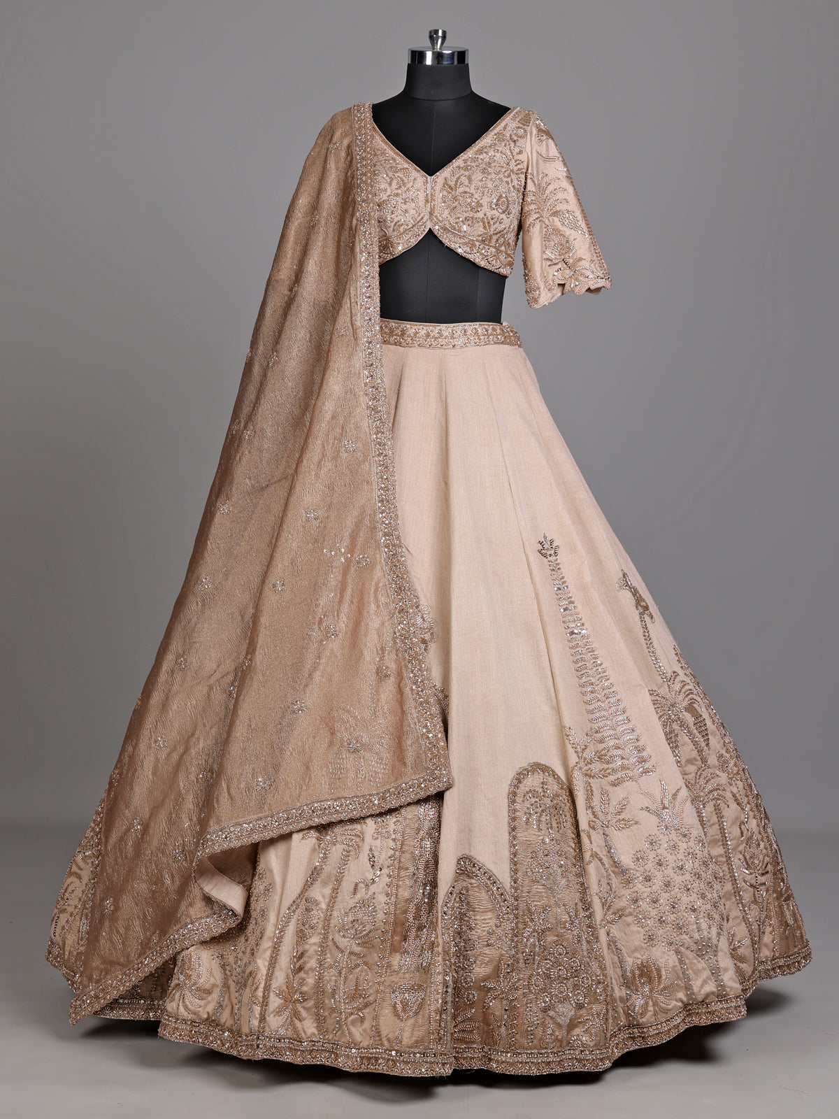 Beige Mughal motif women lehenga choli