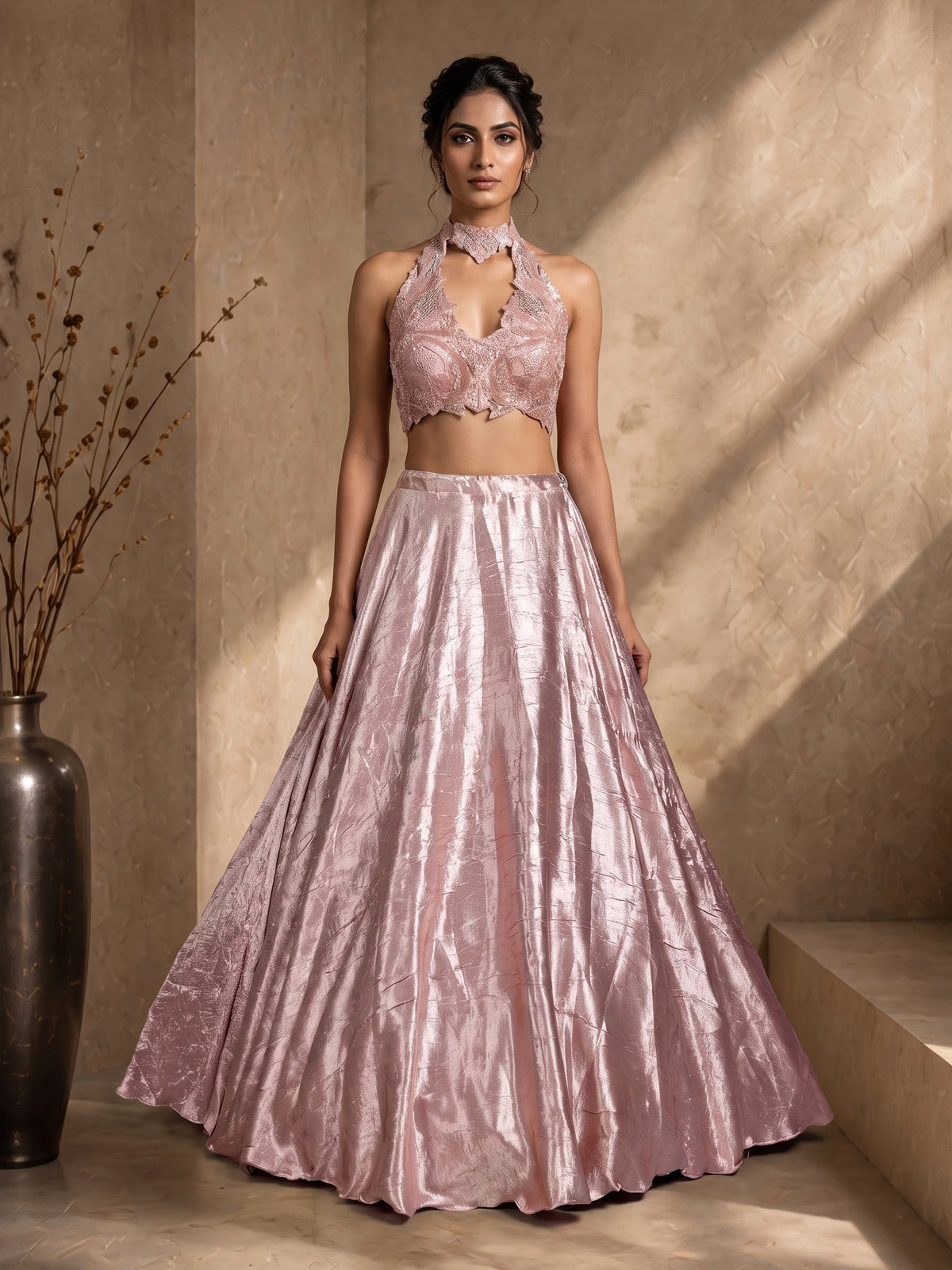 Pink rose gold women lehenga choli