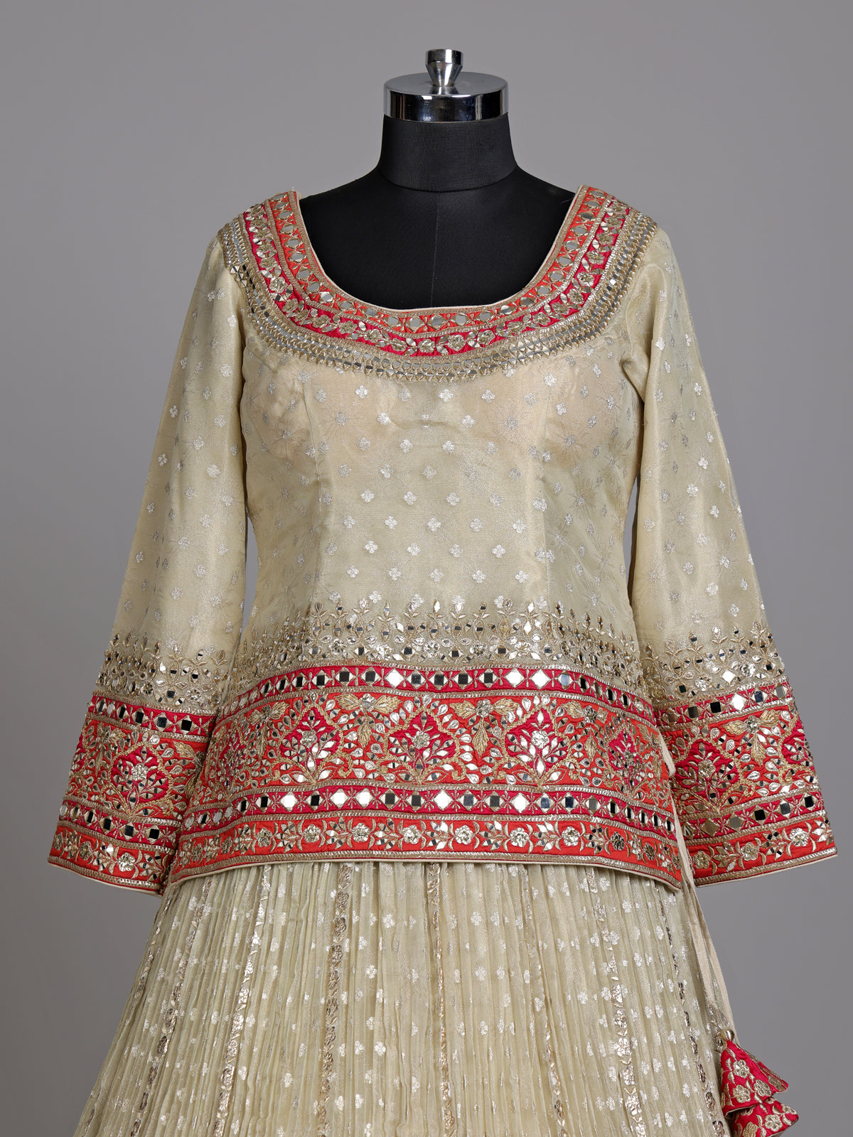 Cream embellished women lehenga choli with dupatta