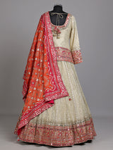 Cream embellished women lehenga choli with dupatta