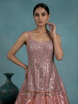 Pink mirror work women lehenga choli