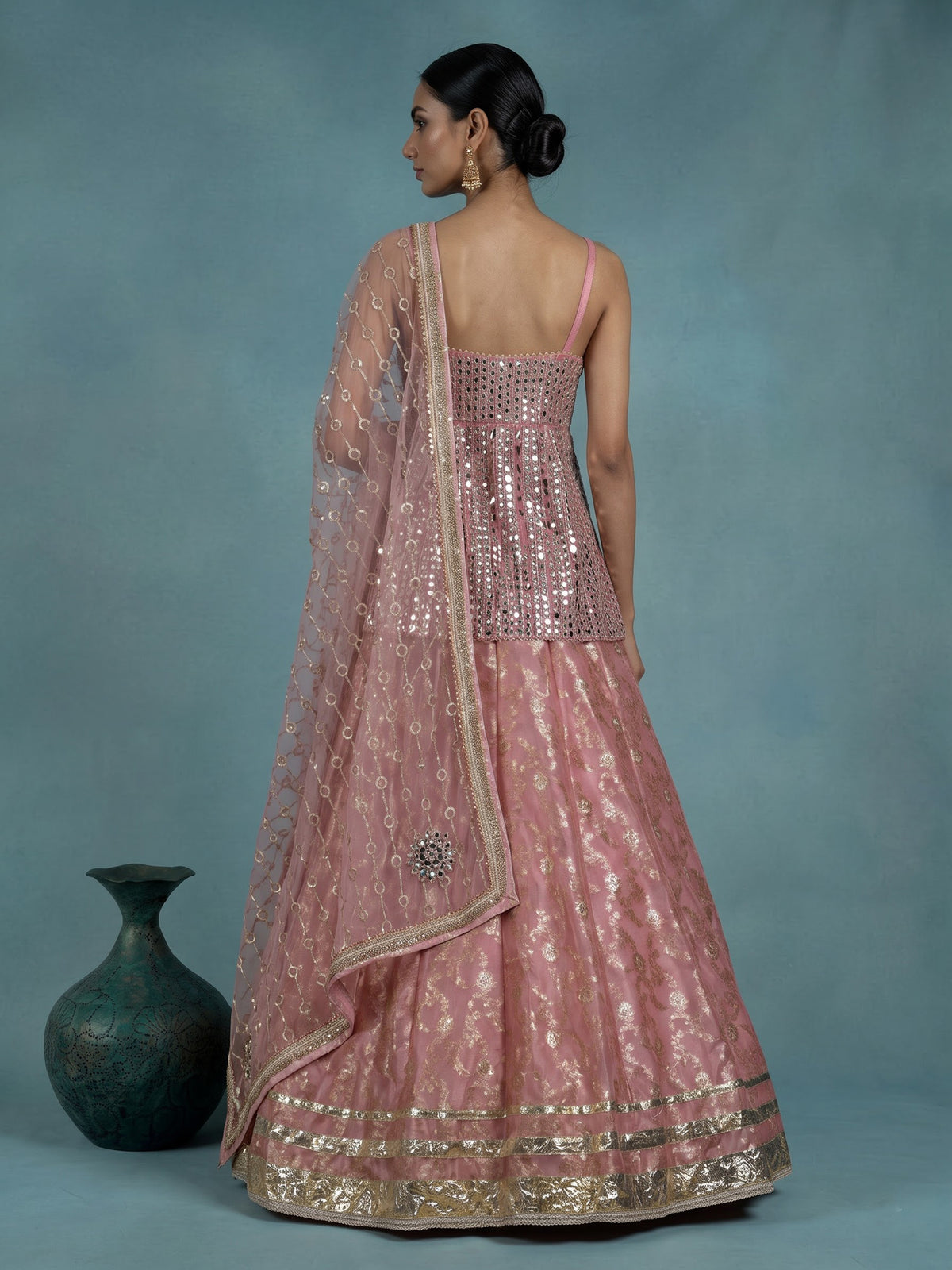 Pink mirror work women lehenga choli