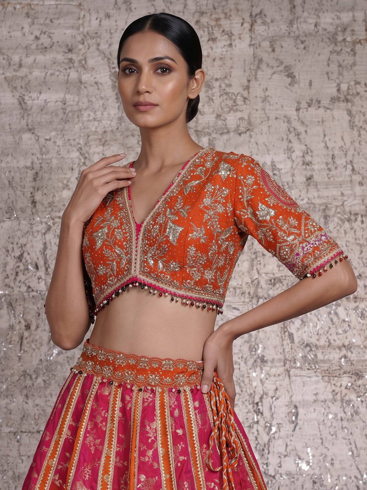 Rust orange jharokha women lehenga choli