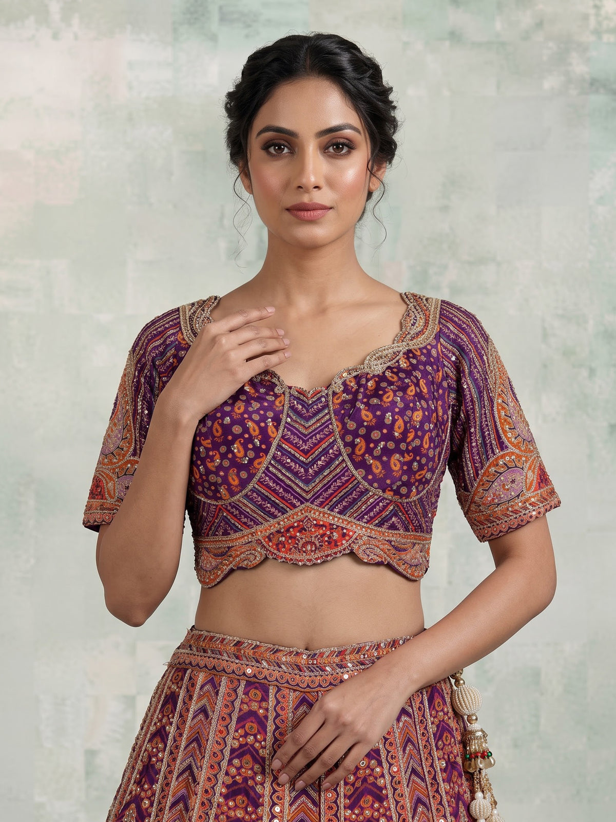 Purple bandhani printed women lehenga choli